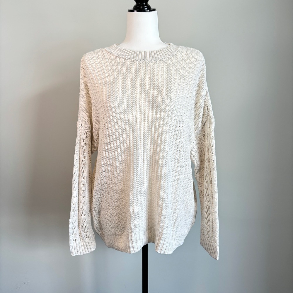 American Eagle Women's Small Knit Sweater Ivory Cream Crew Neck Cottage Core